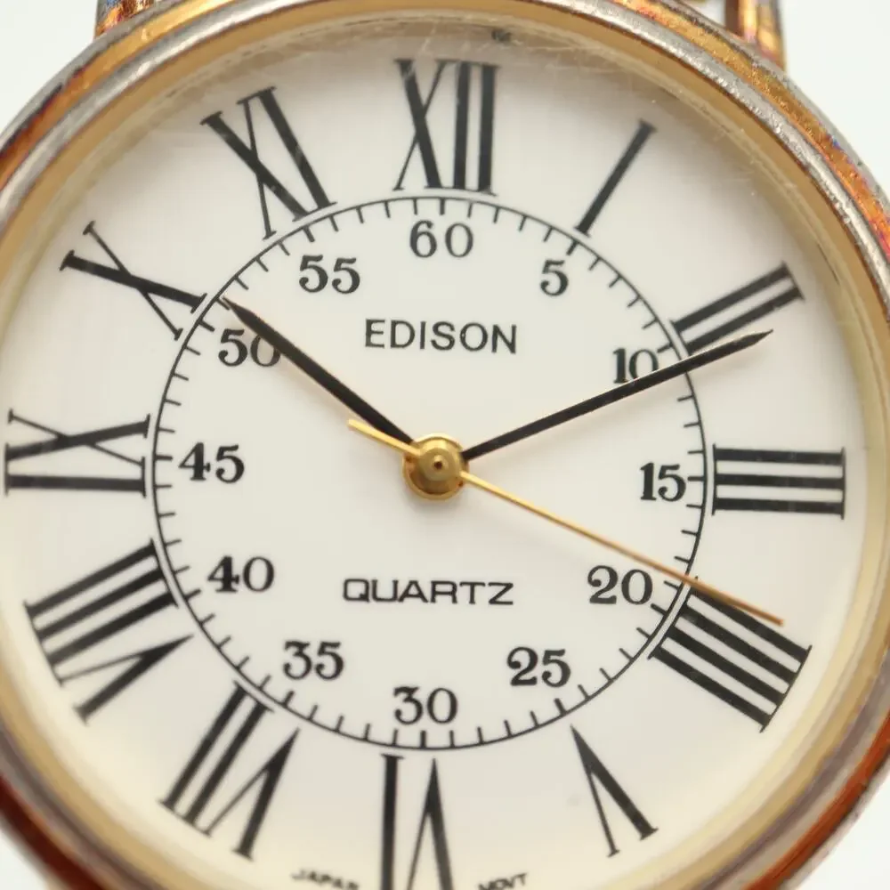 Vintage Edison Gold Tone Unisex 32mm Dress Watch Stretchy Band w New Battery